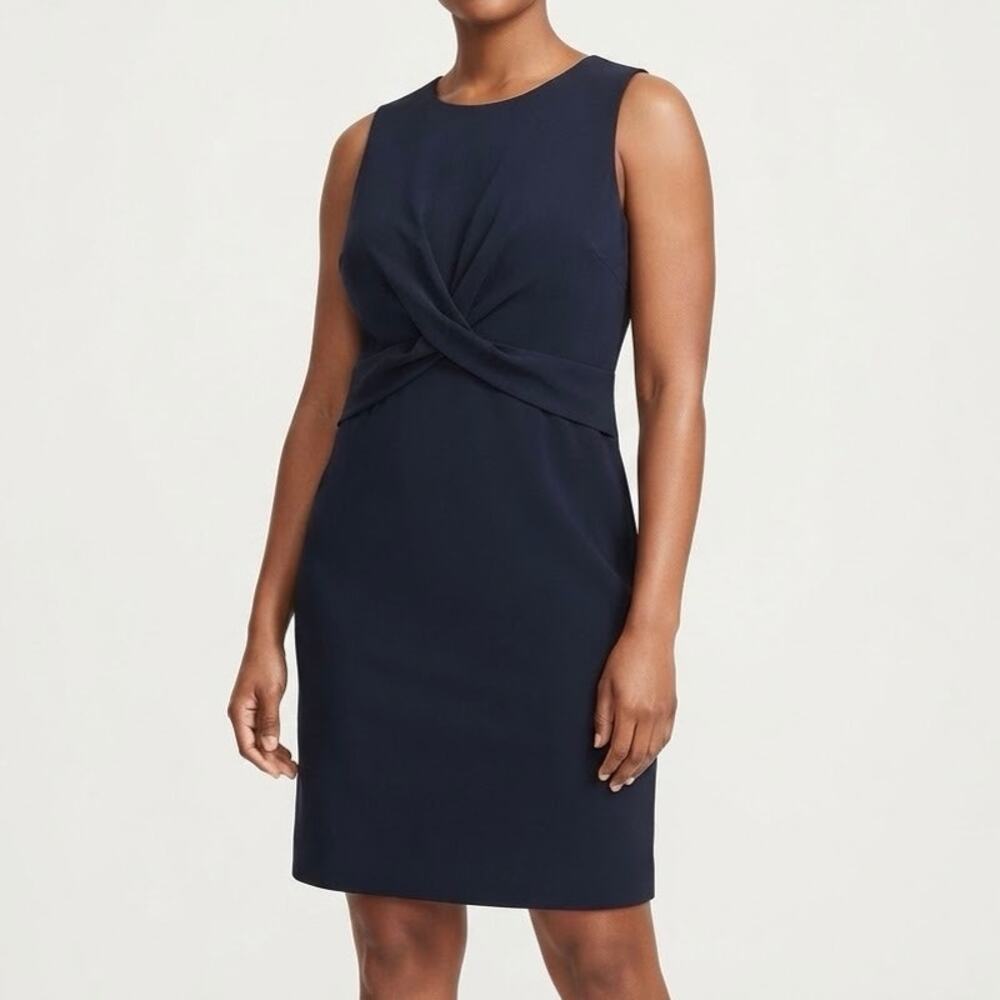 Ann Taylor Navy Blue Crew Neck Twist Front Sleeveless Sheath Dress NWT Size 18T